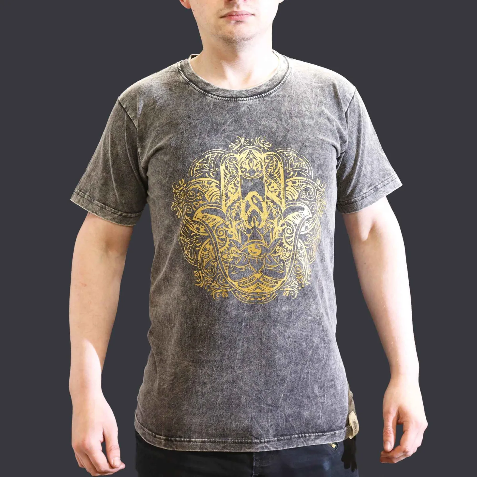 Malé Stone Washed Tričko - Hamsa - Tmavě Šedé