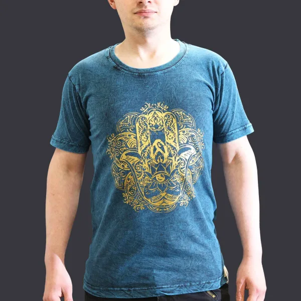 Malé Stone Washed Tričko - Hamsa - Modré