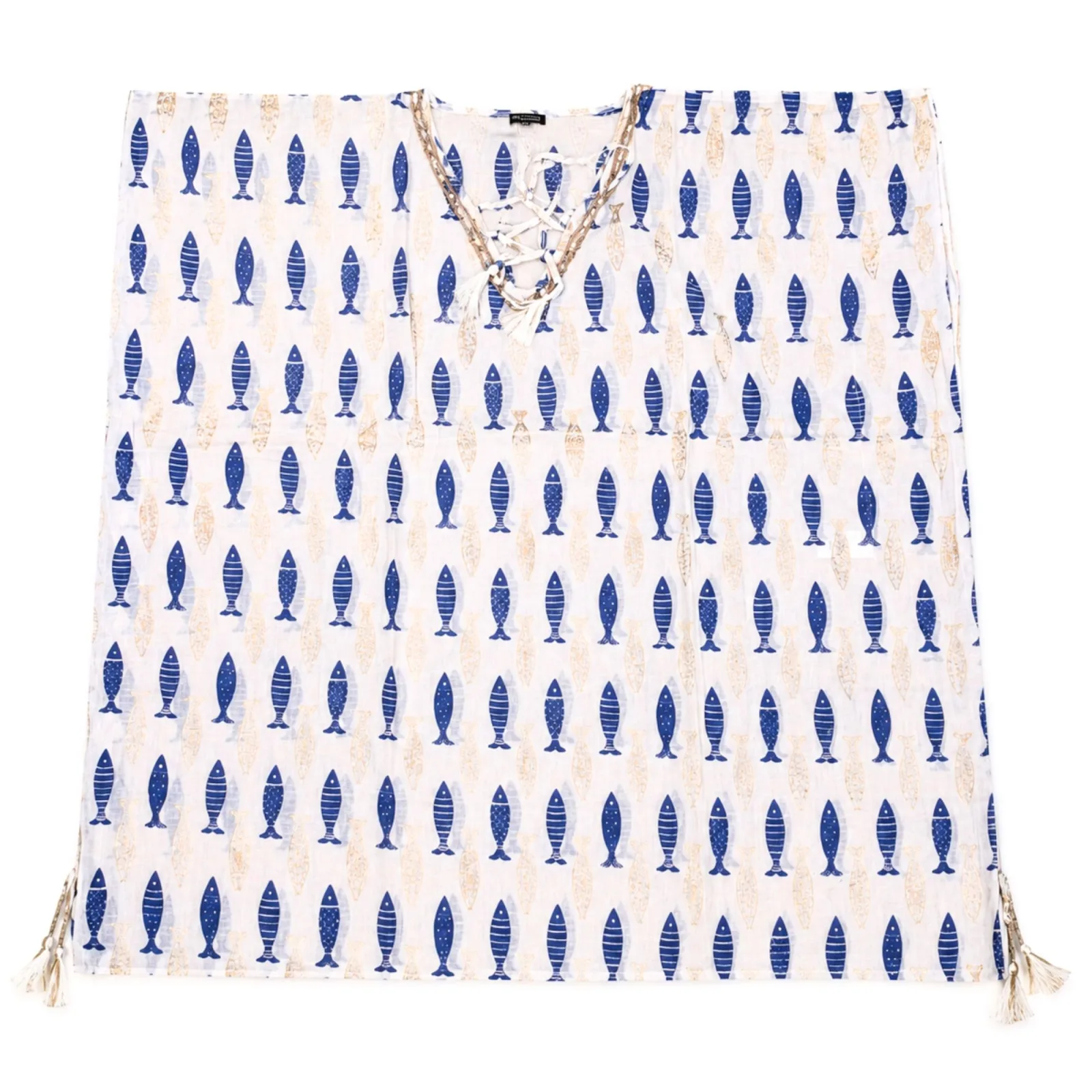 Nomad Sari On the Med Collection - kaftan - bílomodrý výrazný rybí potisk