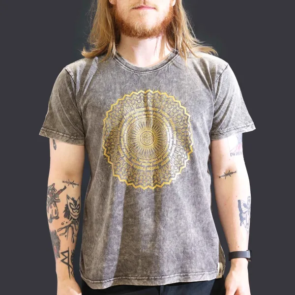Velké Stone Washed Tričko - Mandala - Tmavě Šedé