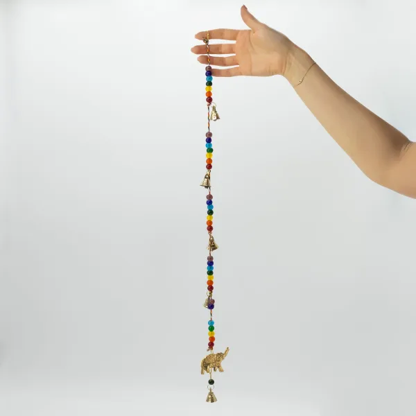 Indické Zvonkohry - Mosazní Slon s Chakra Korálky - 53cm