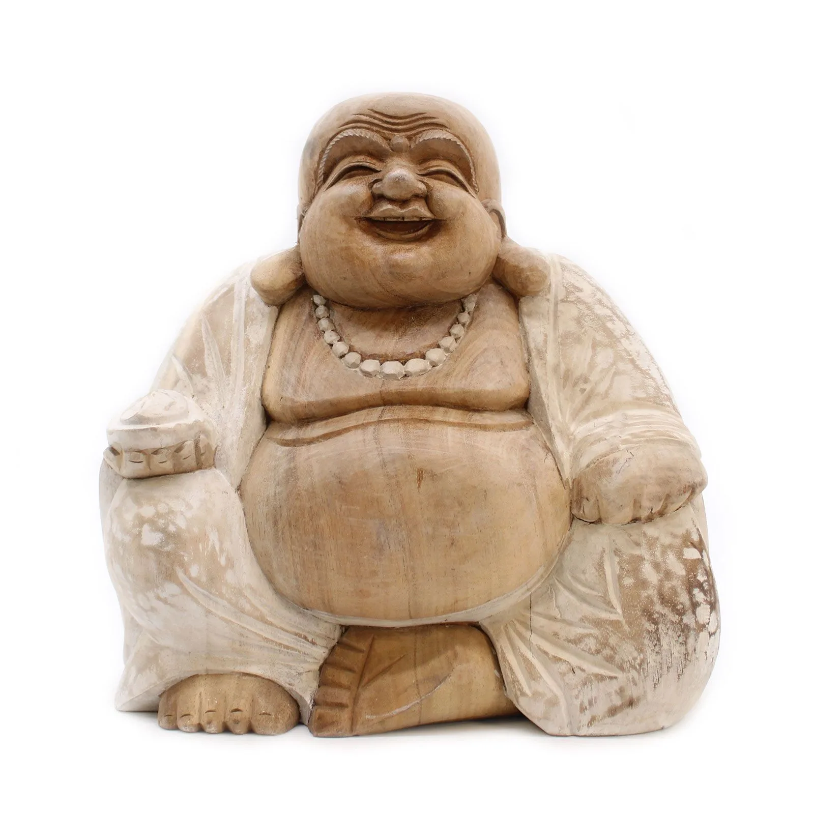 Ručně Vyřezávaná Socha Buddhy - Bílá Vymývaná - 30cm