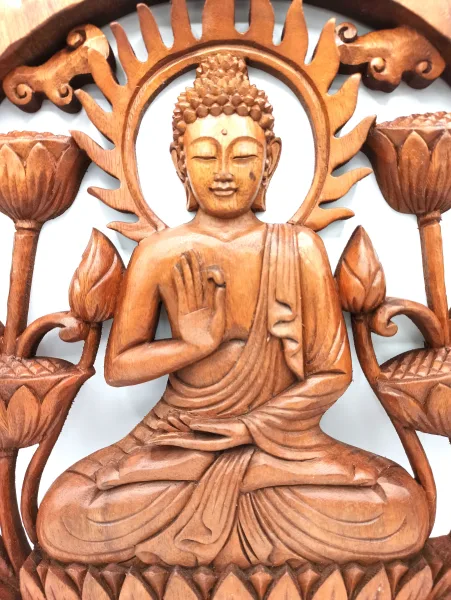 Dekorativní Dřevený Panel - Buddha & Lotos - 40cm