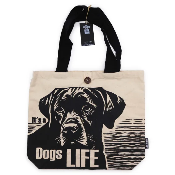Ikonická Klasická Taška - It's a Dogs Life - Bílá 10oz (36x43x10cm)