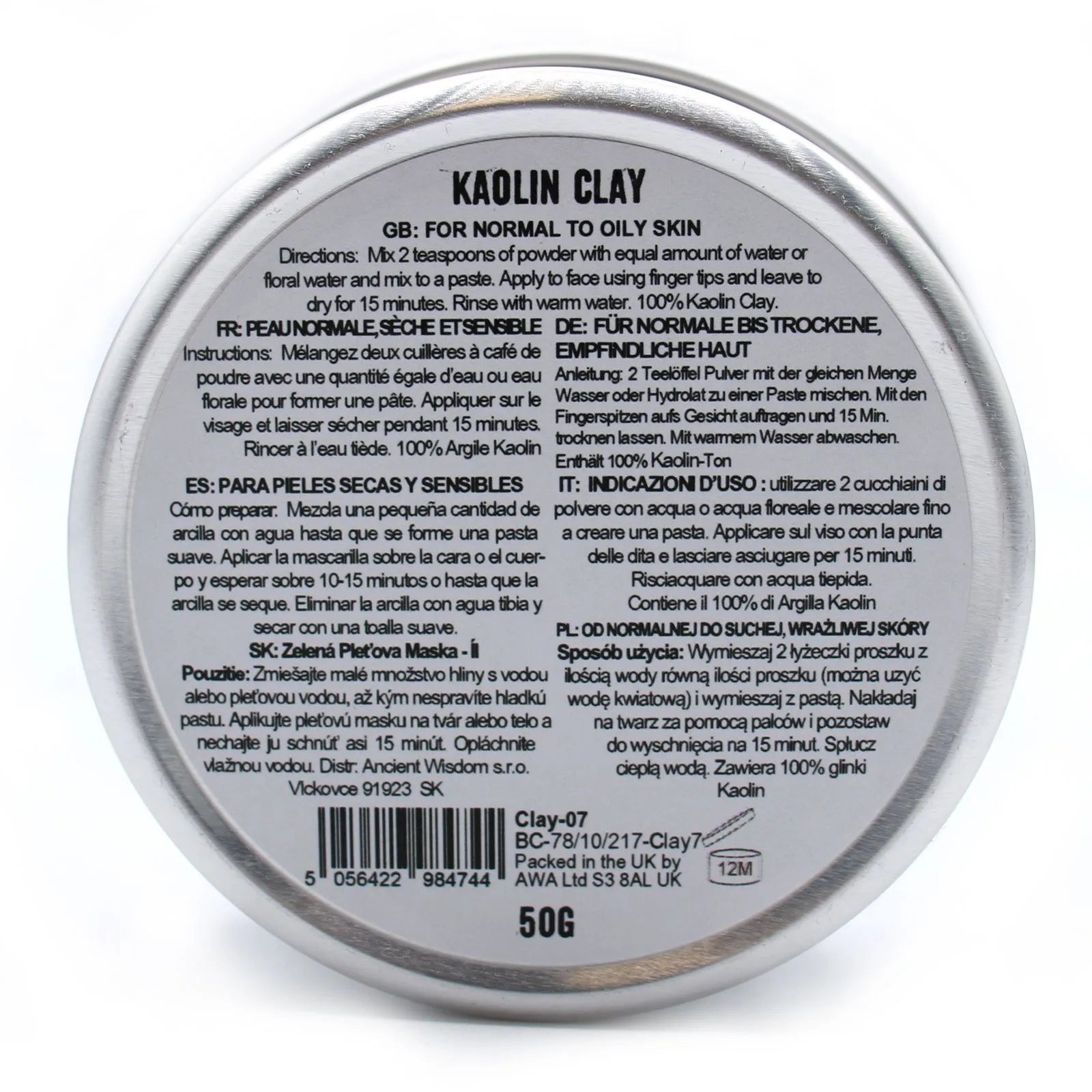 Kaolin Pleťová Maska - Jíl 50g