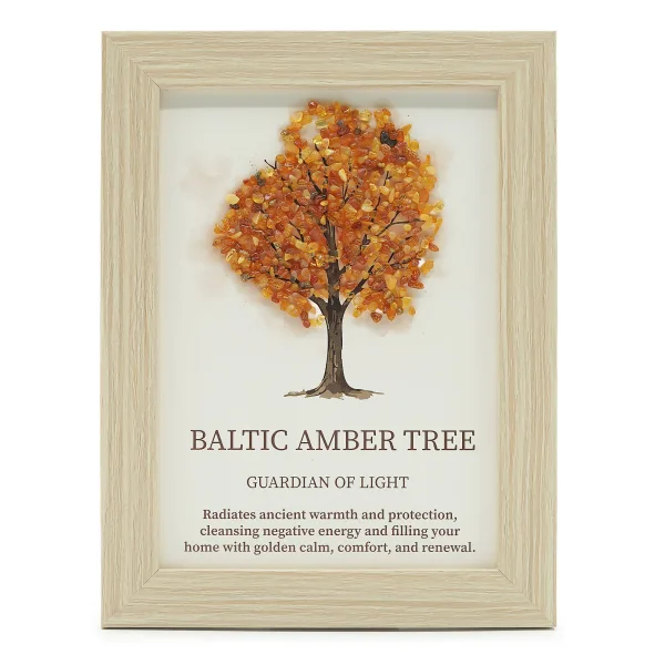 Obraz s Drahými Kameny - Strom Života - Baltický Jantar (20x14.7x1cm)