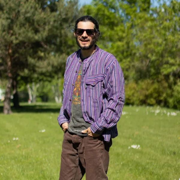 Nomad Sari Dědečkovská Košile - Černo-Fialová - Velikost L