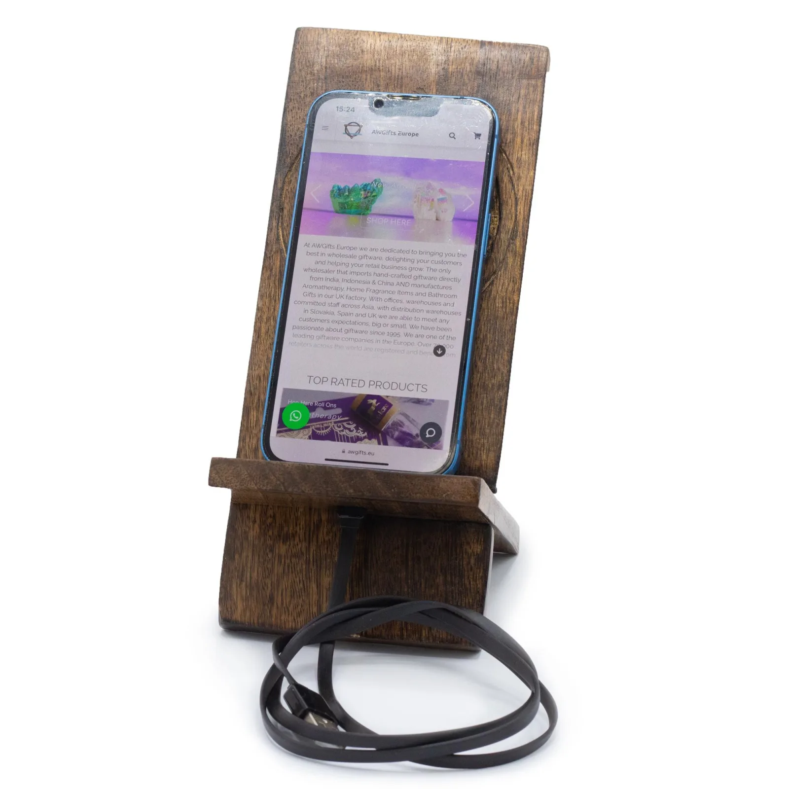 Dřevěný Vyřezávaný Stojan na Telefon - Strom Života 20x9.5cm