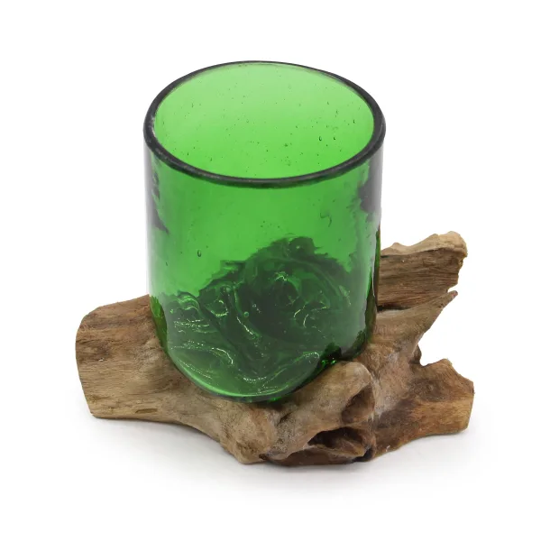 Recyklované Sklo na Dřevě - Sklenička