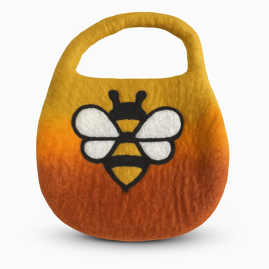 Plstěná Taška s Rukojetí s Magnetem - Včely - Oranžový Východ Slunce