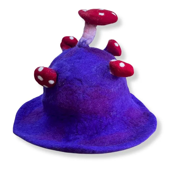 Plstěný Klobouk s Houbami - Velmi Fialová