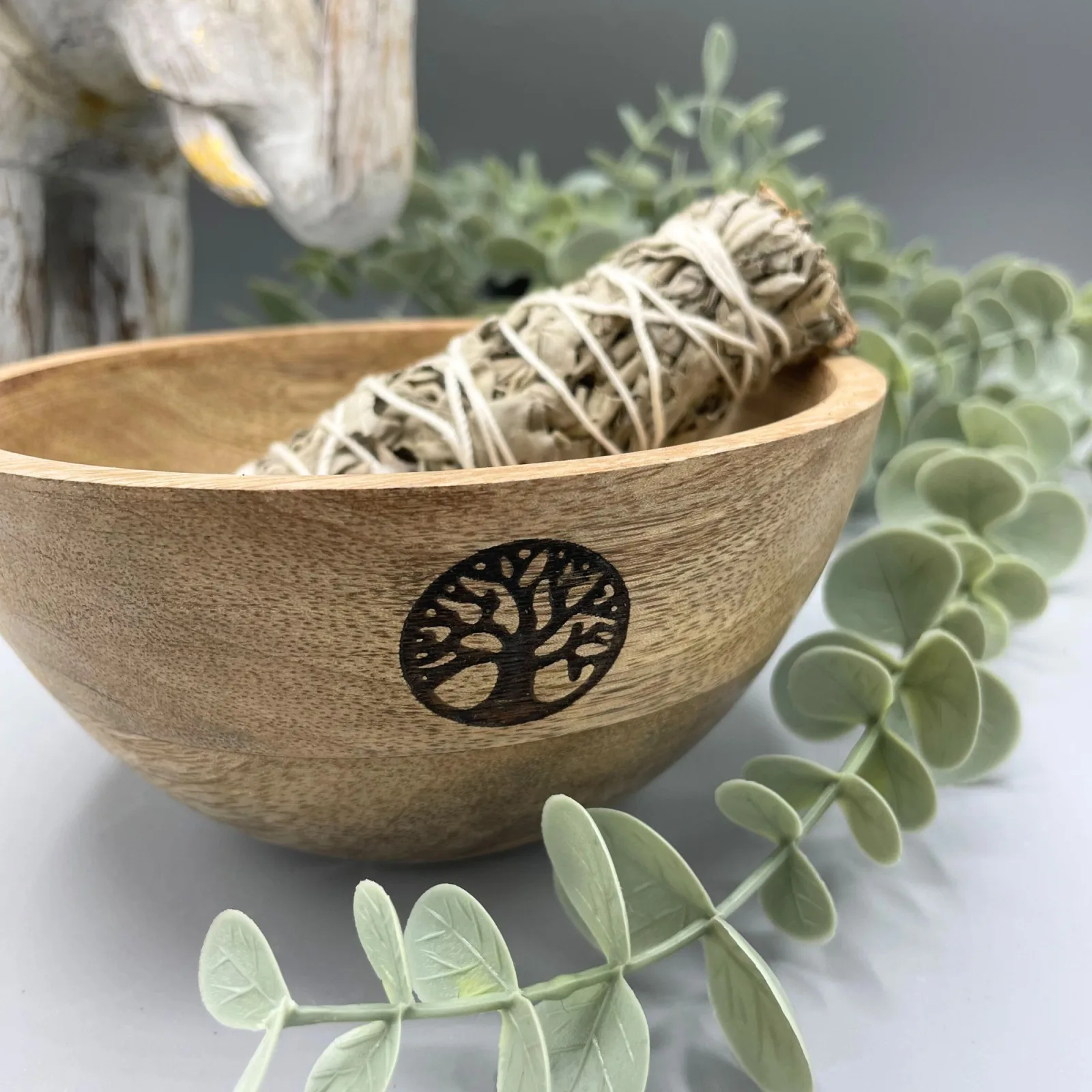 Dřevěná Rituální Miska pro Vykuřovací Svazky - Strom Života - 14x7cm