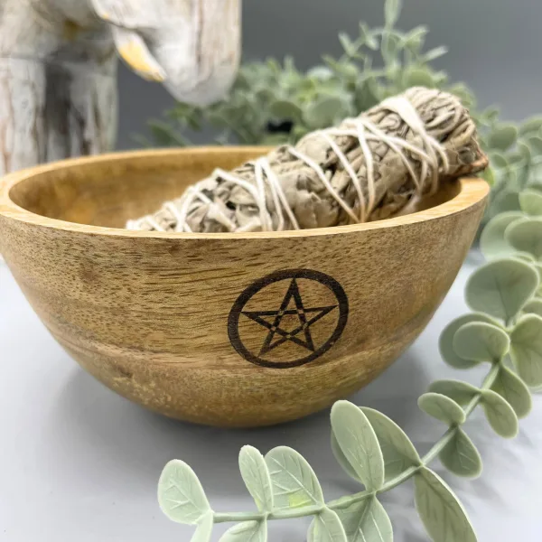 Dřevěná Rituální Miska pro Vykuřovací Svazky - Pentagon - 14x7cm