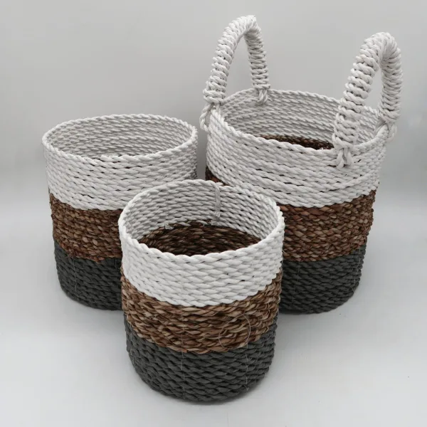 Set Košíků z Mořské Trávy - Šedá / Přírodní / Bílá