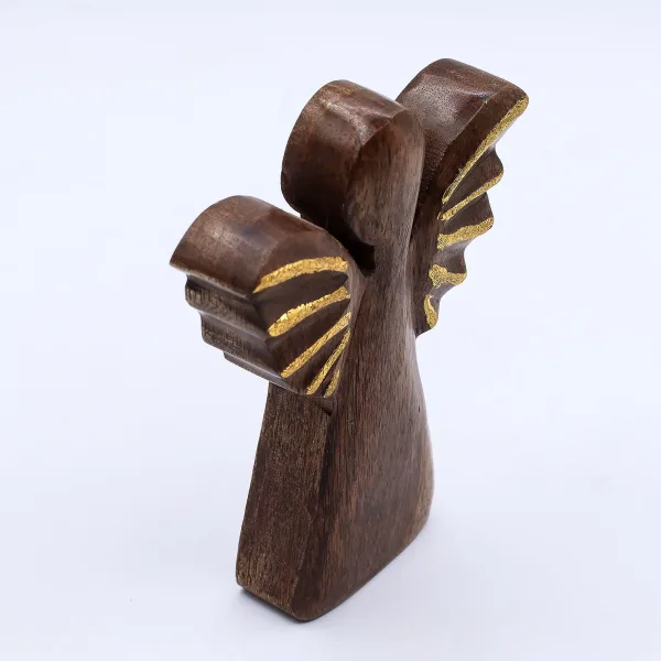 Střední Anděl z Mangového Dřeva - Zlatý Dekor - 16cm
