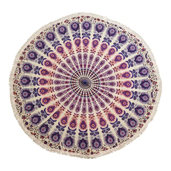 Malý Mandala Kruhový Nástěnný Závěs (130cm) - Páví Fialová