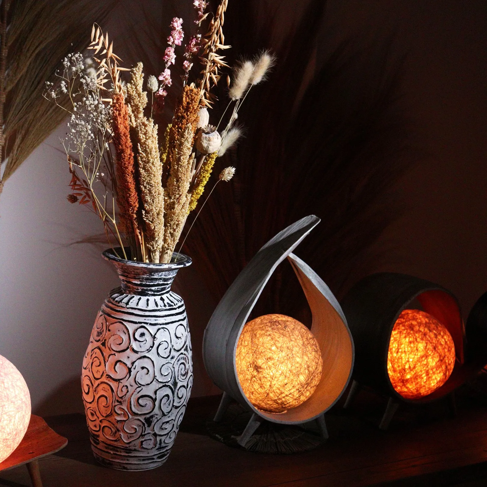 Přírodní Kokosová Lampa - Šedá Vymývaná