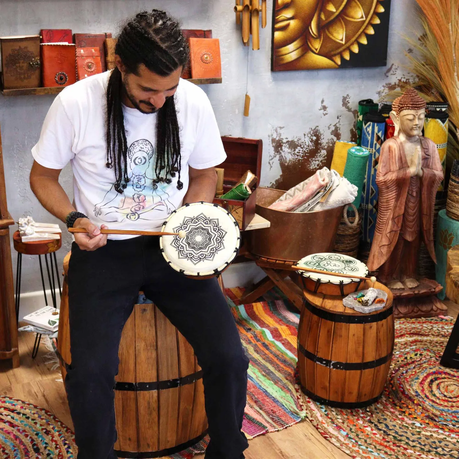 Mandala Šamanistický Buben s 1 Hůlkou - 20cm