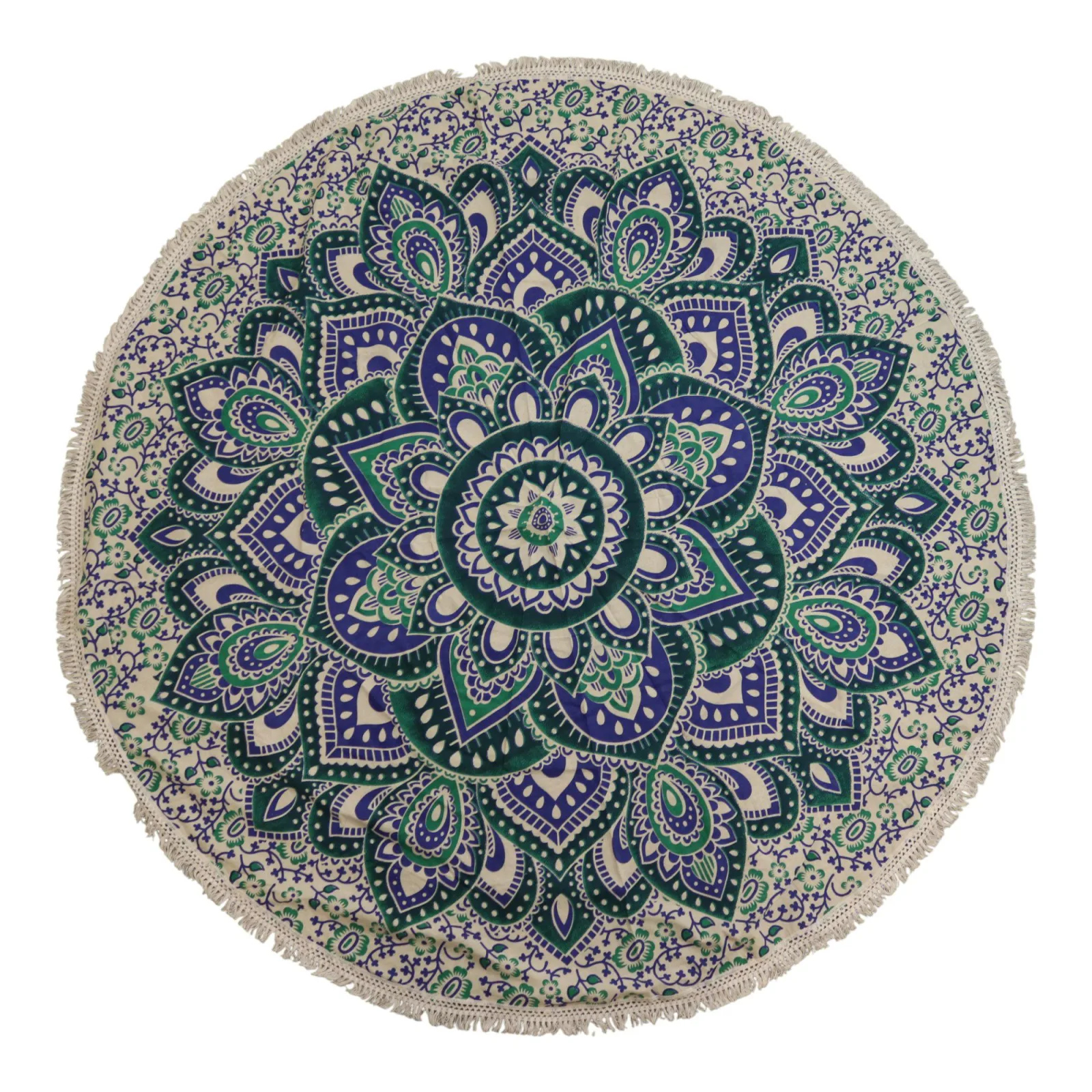 Malý Mandala Kruhový Nástěnný Závěs (130cm) - Tyrkysová a Modrá