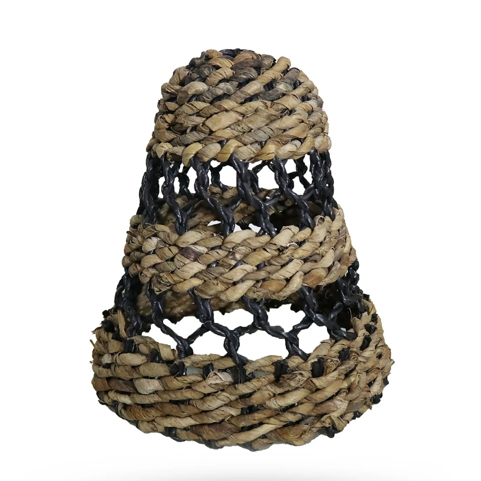 Střední přírodní stínidlo z banánového listu a černé raffie - H:30xD:26cm