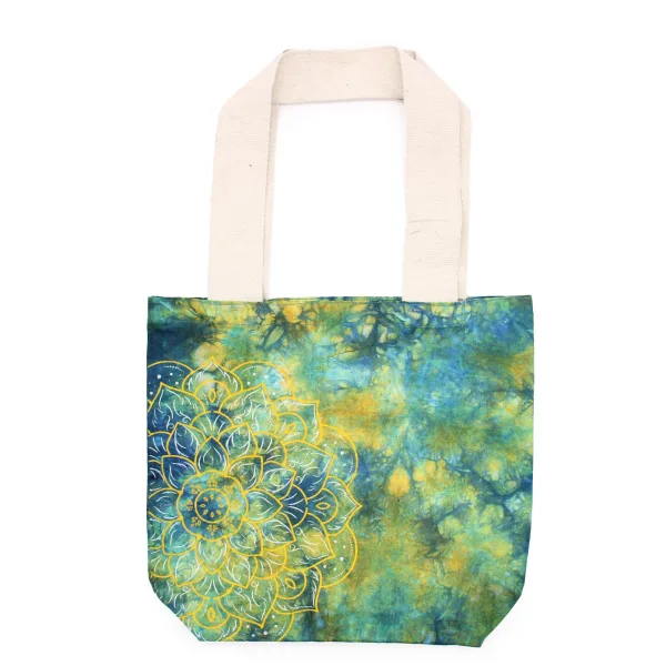 Bavlněná Taška (6oz) - 38x42x12cm - Mandala - Zeleno-Modrá - Přírodní Popruhy