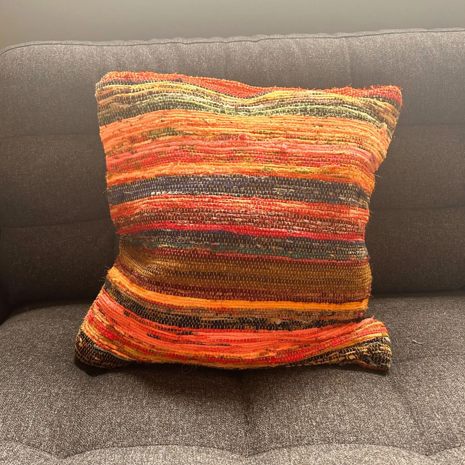 Povlečení na Polštář z Hadrovitého Koberce - 40x40cm - Oranžový Východ Slunce