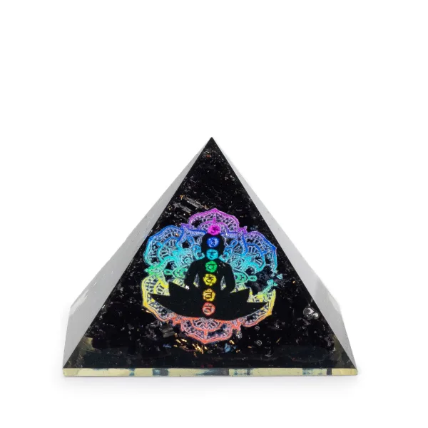 Malá Orgonitová Pyramida 5.5x4.5cm - Chakra Buddha - Kousky Černého Turmalínu