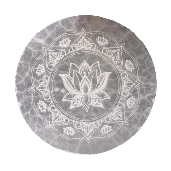Střední Selenitový Talíř 10cm - Lotos Mandala